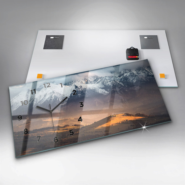 Ceas orizontale de perete din sticlă Munții Tatra în panorama montană de iarnă