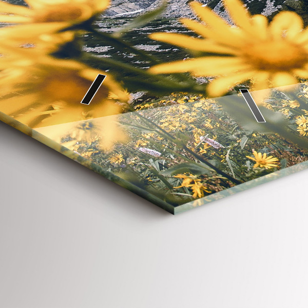 Ceas orizontale de perete din sticlă Lunca de flori în munți