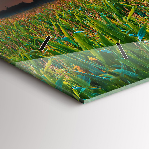 Ceas orizontale de perete din sticlă Floarea soarelui în pajiște