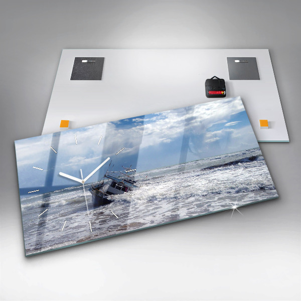 Ceas orizontale de perete din sticlă Nava cu apă scufundată