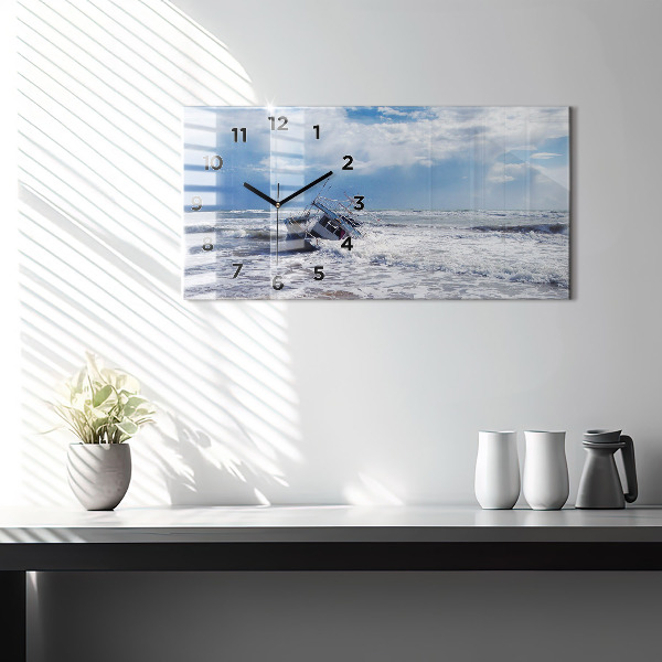 Ceas orizontale de perete din sticlă Nava cu apă scufundată