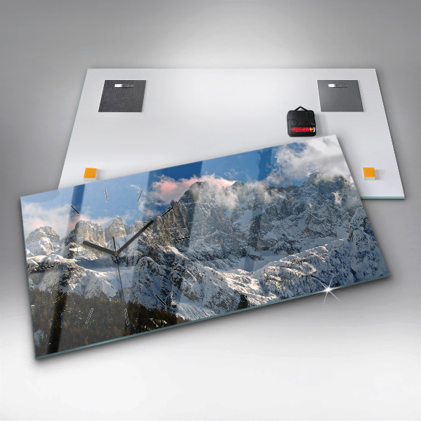 Ceas orizontale de perete din sticlă Munții Sub Cerul Albastru