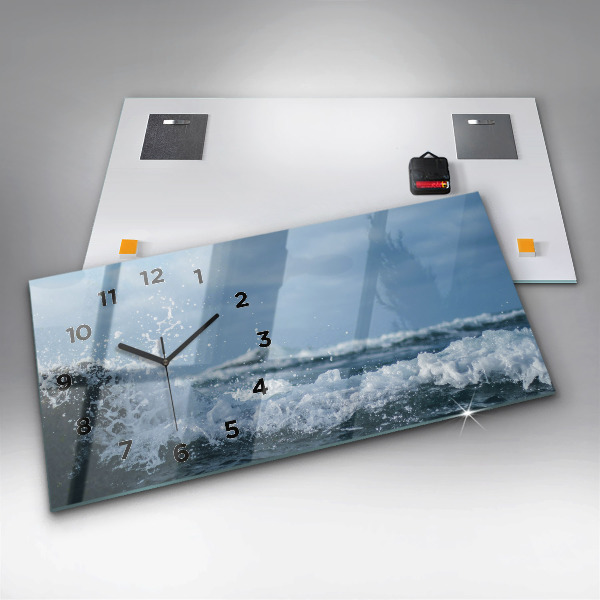Ceas orizontale de perete din sticlă Fotografie cu valurile mării