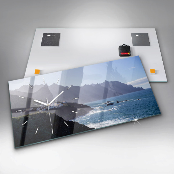 Ceas orizontale de perete din sticlă Munți lângă ocean