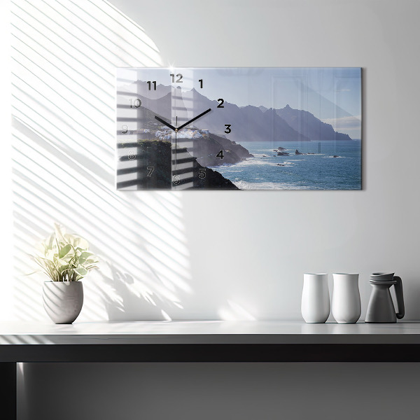 Ceas orizontale de perete din sticlă Munți lângă ocean