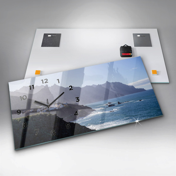 Ceas orizontale de perete din sticlă Munți lângă ocean