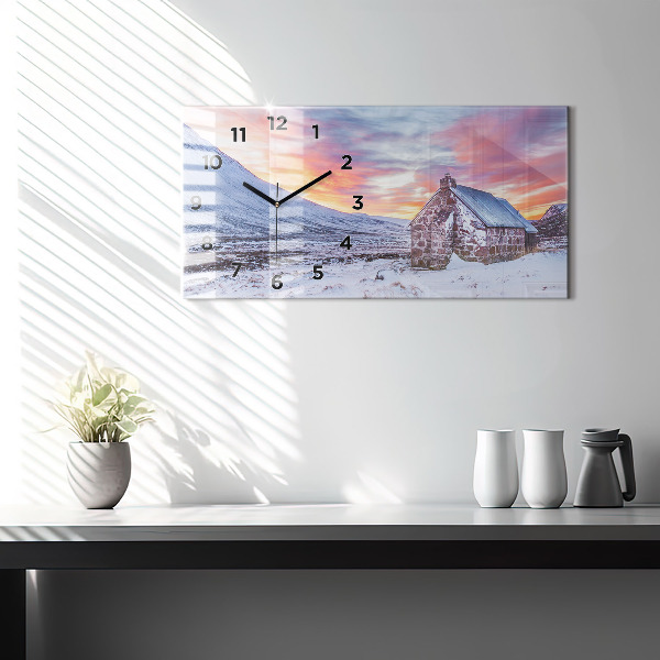 Ceas orizontale de perete din sticlă Cabană la munte