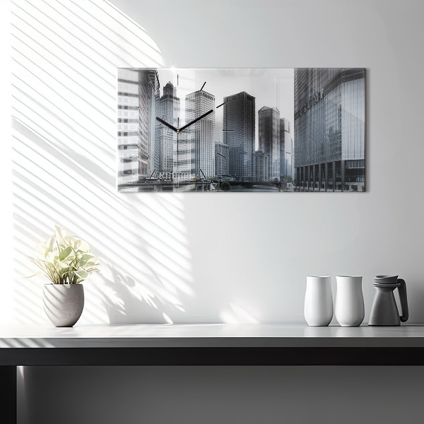 Ceas orizontale de perete din sticlă Łódź cu o panoramă a orașului