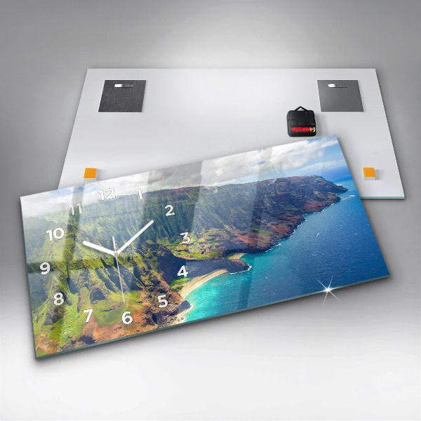 Ceas orizontale de perete din sticlă Marea în Hawaii