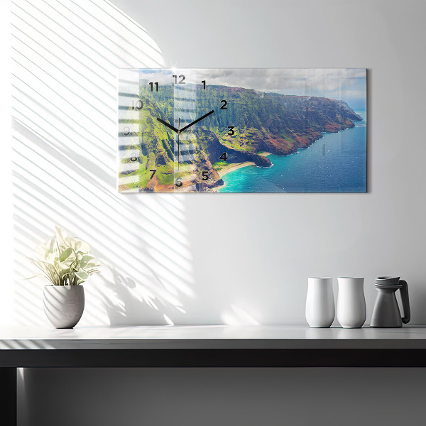 Ceas orizontale de perete din sticlă Marea în Hawaii