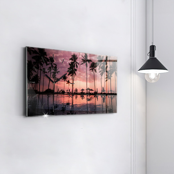 Ceas orizontale de perete din sticlă Palmieri din Hawaii