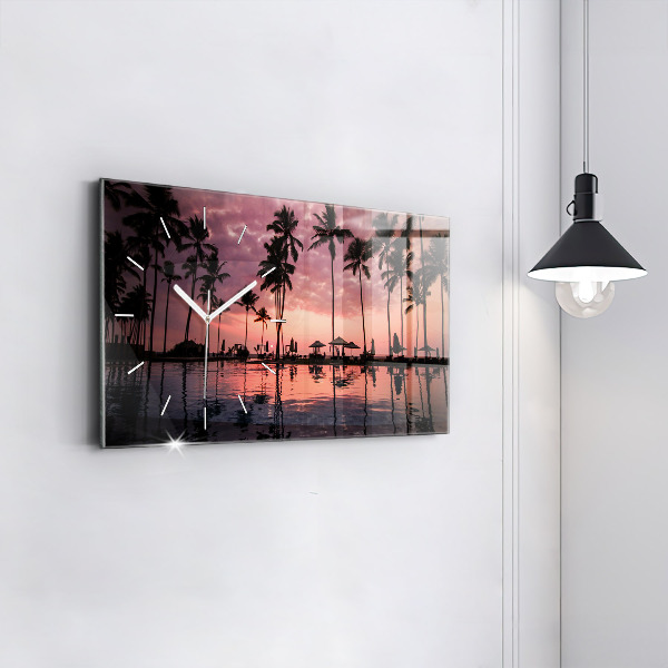 Ceas orizontale de perete din sticlă Palmieri din Hawaii