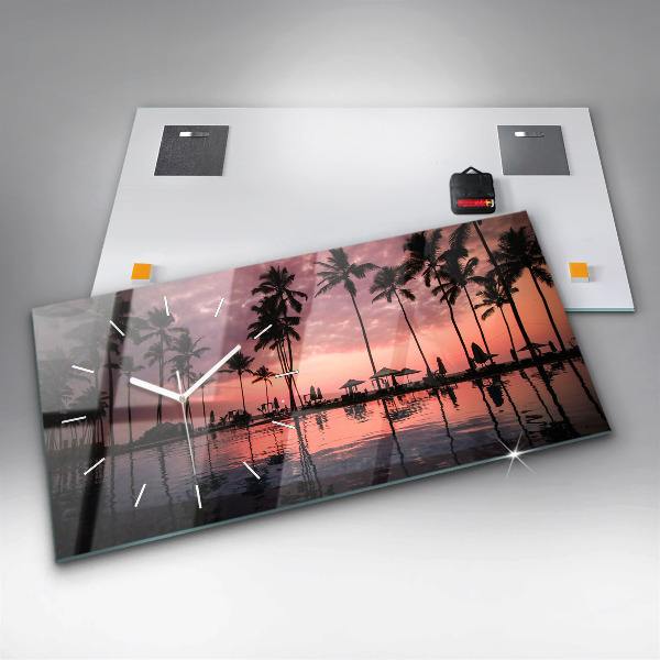 Ceas orizontale de perete din sticlă Palmieri din Hawaii