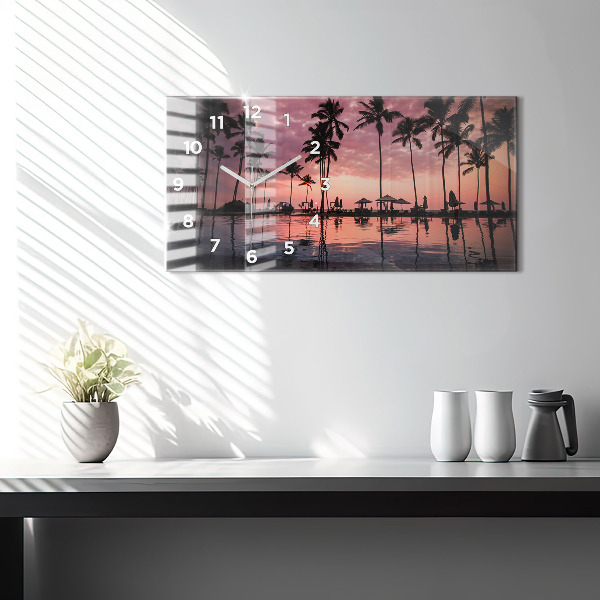 Ceas orizontale de perete din sticlă Palmieri din Hawaii