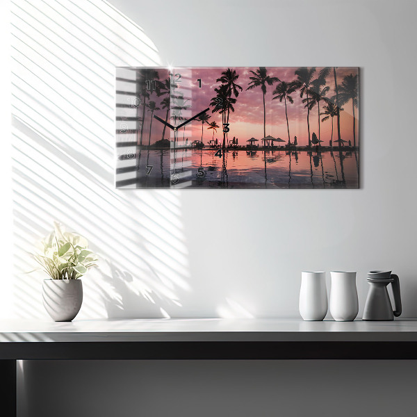 Ceas orizontale de perete din sticlă Palmieri din Hawaii