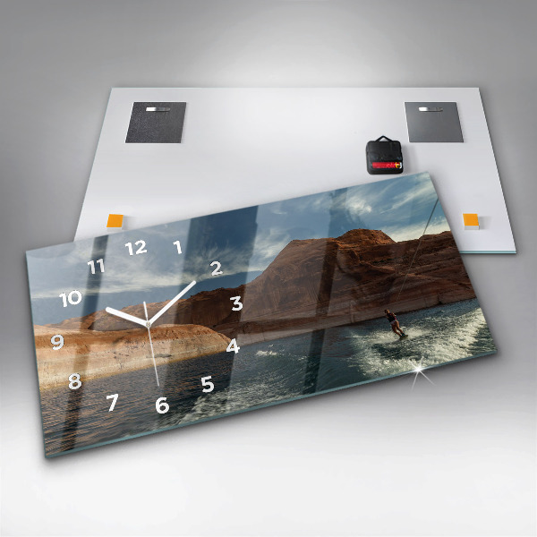 Ceas orizontale de perete din sticlă Persoană schi nautic