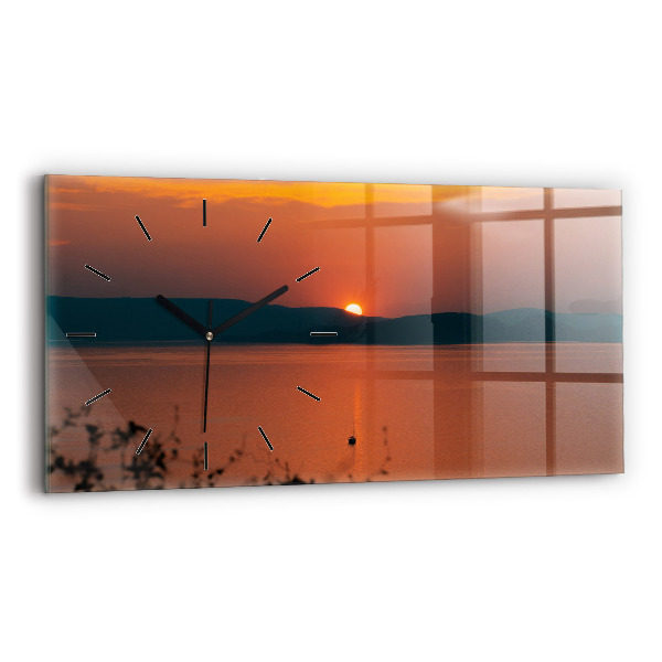 Ceas orizontale de perete din sticlă Lacul Balaton seara