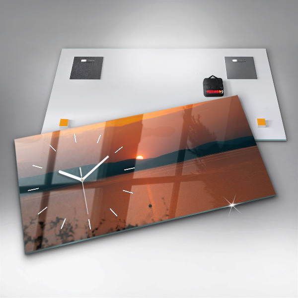 Ceas orizontale de perete din sticlă Lacul Balaton seara