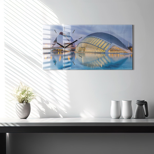 Ceas orizontale de perete din sticlă Orașul apus de soare