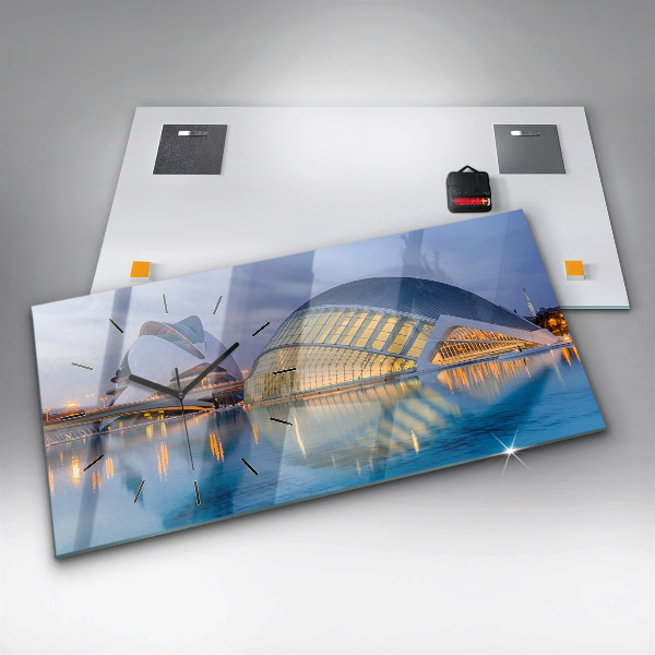 Ceas orizontale de perete din sticlă Orașul apus de soare