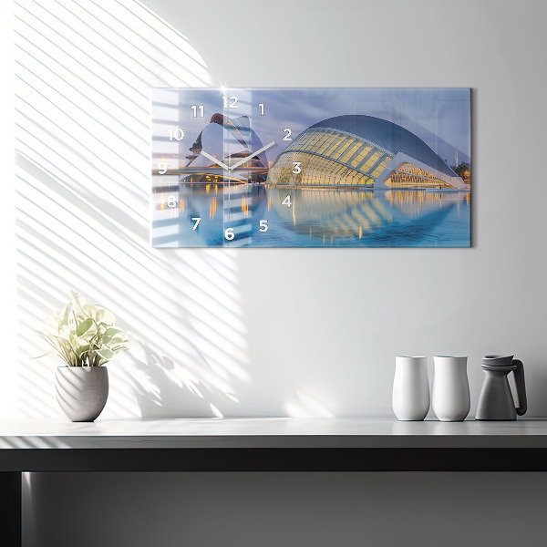 Ceas orizontale de perete din sticlă Orașul apus de soare