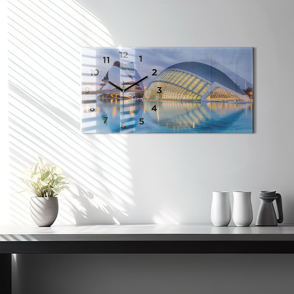 Ceas orizontale de perete din sticlă Orașul apus de soare