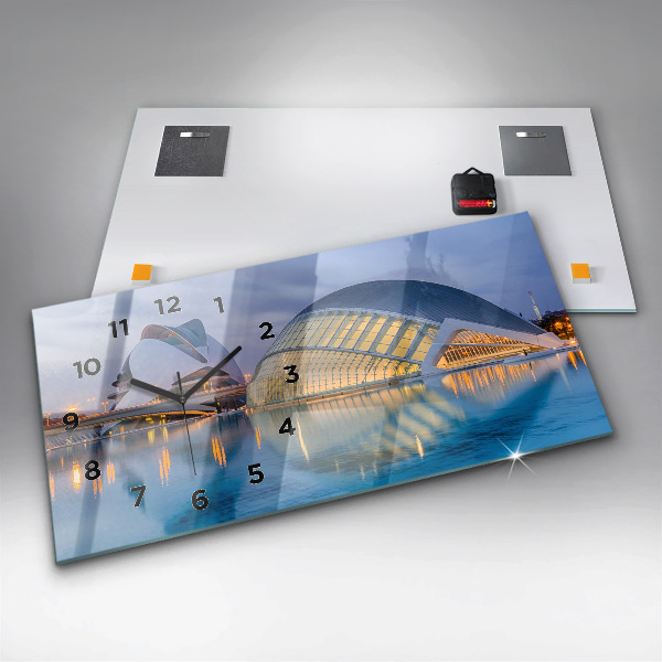 Ceas orizontale de perete din sticlă Orașul apus de soare