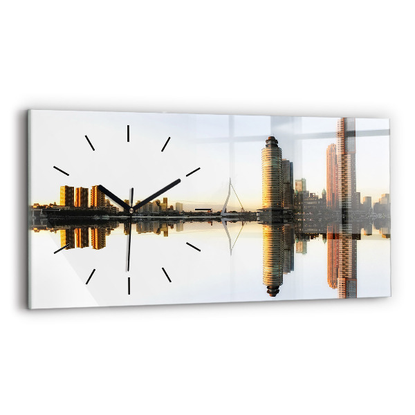 Ceas orizontale de perete din sticlă Un oraș pe râu
