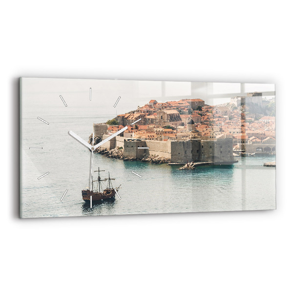 Ceas orizontale de perete din sticlă Nava cu pânze în Dubrovnik