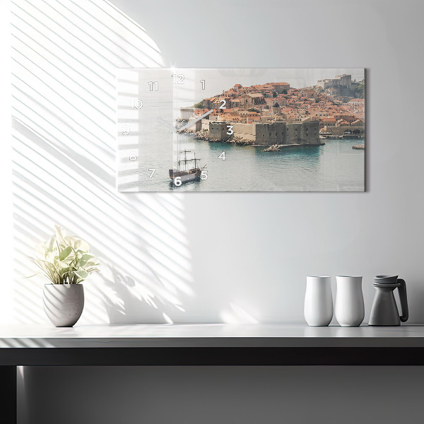 Ceas orizontale de perete din sticlă Nava cu pânze în Dubrovnik