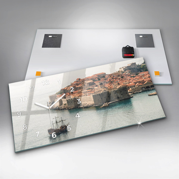 Ceas orizontale de perete din sticlă Nava cu pânze în Dubrovnik