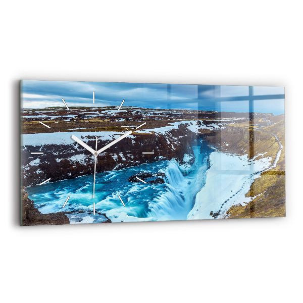 Ceas orizontale de perete din sticlă Cascada Gullfoss din Islanda
