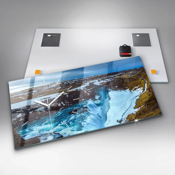 Ceas orizontale de perete din sticlă Cascada Gullfoss din Islanda