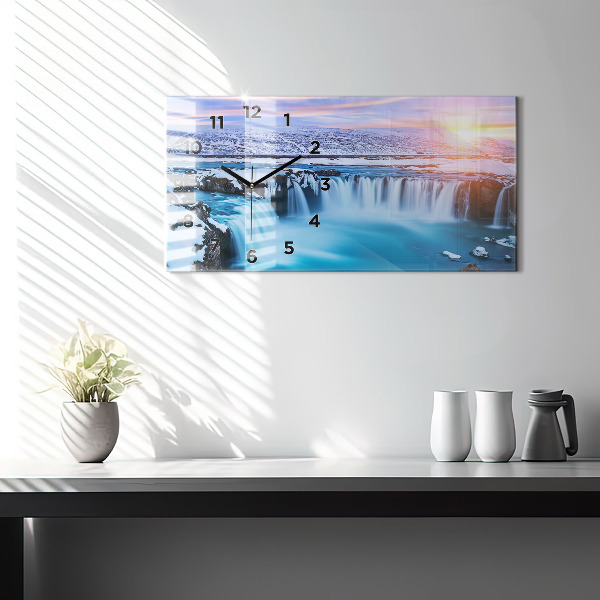 Ceas orizontale de perete din sticlă Cascada Godafoss Islanda
