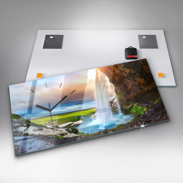 Ceas orizontale de perete din sticlă Cascada în Islanda