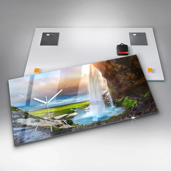 Ceas orizontale de perete din sticlă Cascada în Islanda