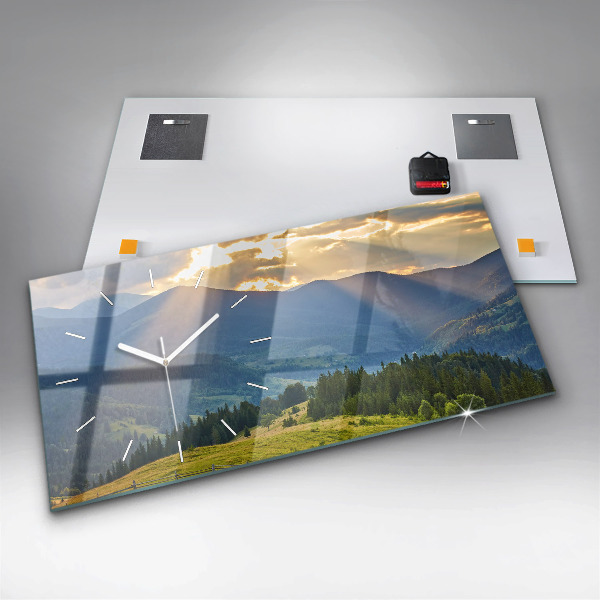 Ceas orizontale de perete din sticlă Peisaj cu păduri