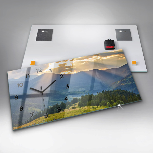 Ceas orizontale de perete din sticlă Peisaj cu păduri