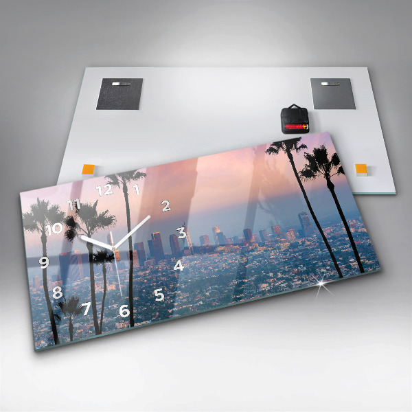 Ceas orizontale de perete din sticlă Apus de soare din Los Angeles