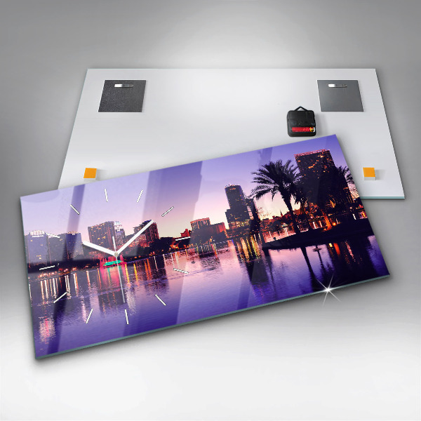 Ceas orizontale de perete din sticlă Orizontul orașului Orlando