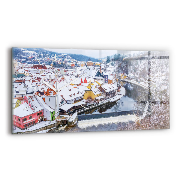 Ceas orizontale de perete din sticlă Panorama orasului iarna