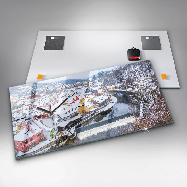 Ceas orizontale de perete din sticlă Panorama orasului iarna