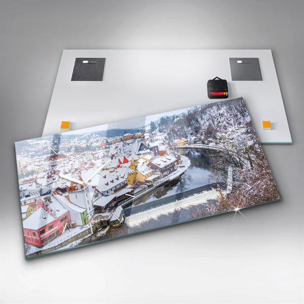 Ceas orizontale de perete din sticlă Panorama orasului iarna