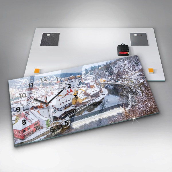 Ceas orizontale de perete din sticlă Panorama orasului iarna