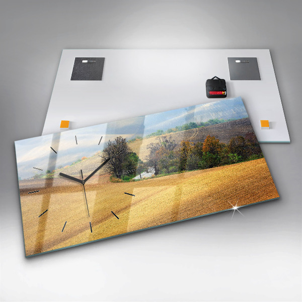 Ceas orizontale de perete din sticlă Peisaj rural din Moravia