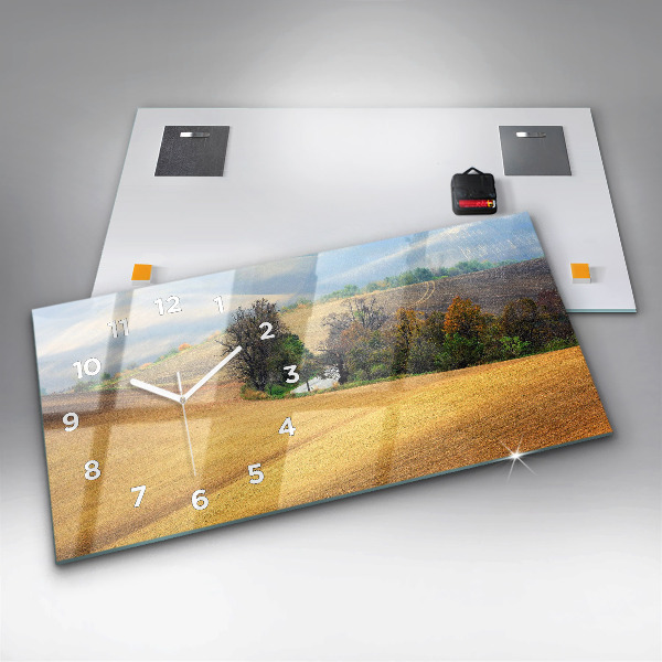 Ceas orizontale de perete din sticlă Peisaj rural din Moravia