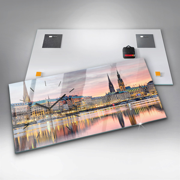 Ceas orizontale de perete din sticlă Alster în Hamburg