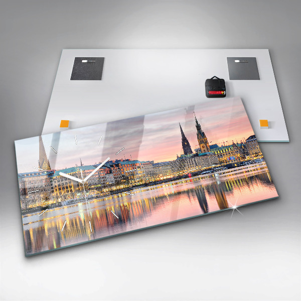 Ceas orizontale de perete din sticlă Alster în Hamburg