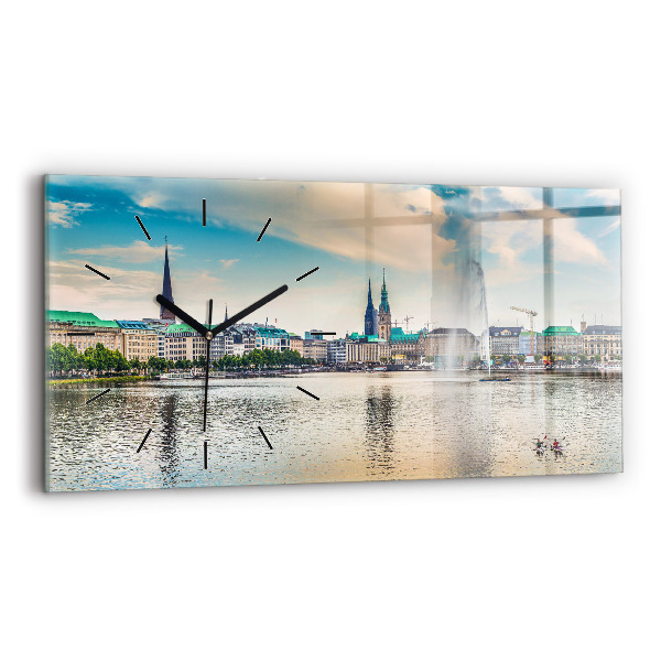 Ceas orizontale de perete din sticlă Binnenalster din Hamburg