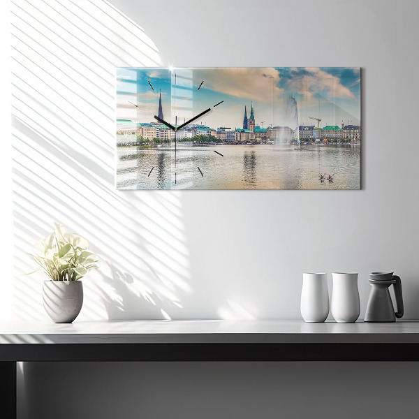 Ceas orizontale de perete din sticlă Binnenalster din Hamburg